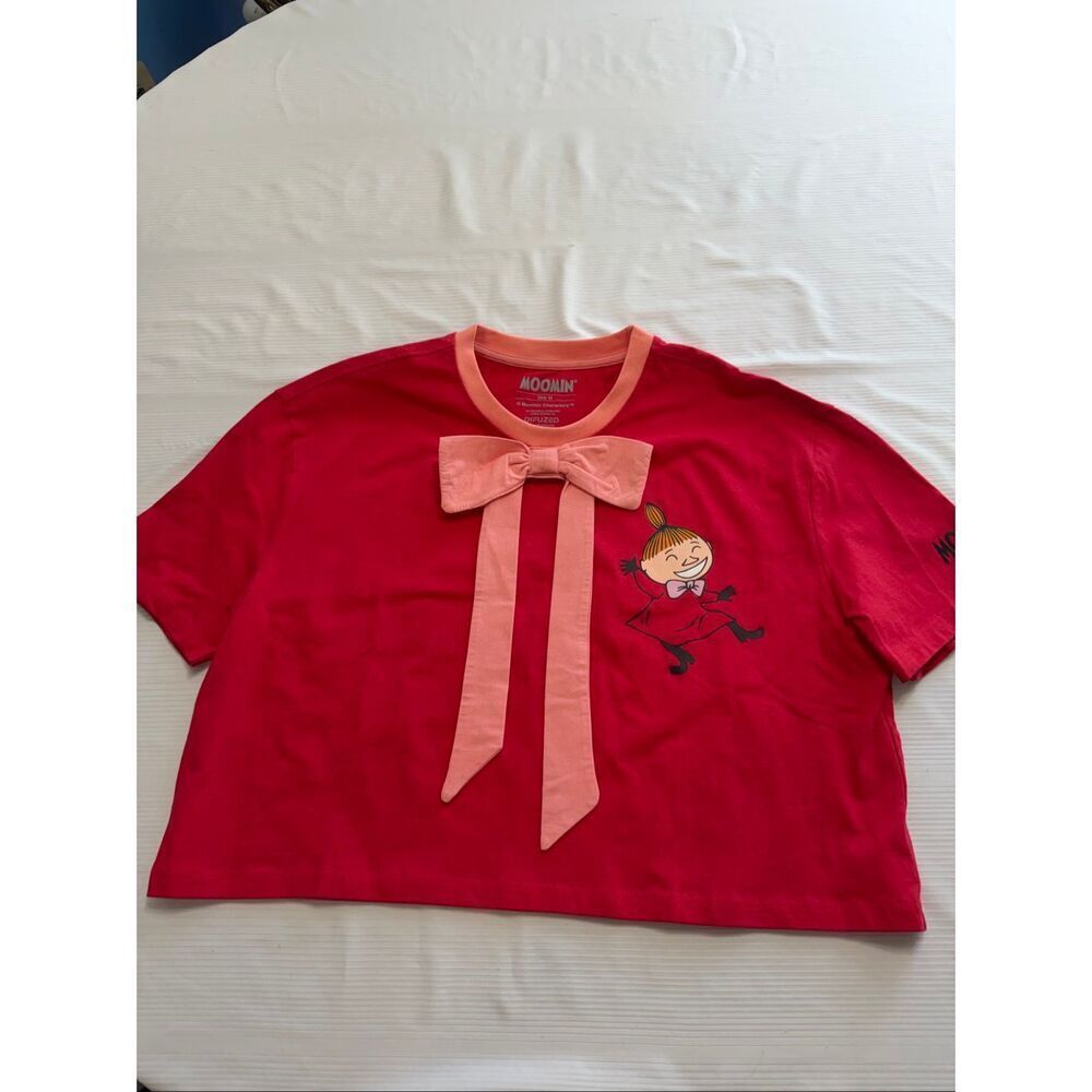Moomin Red Pink Cartoon Cropped T-Shirt Size Medium New